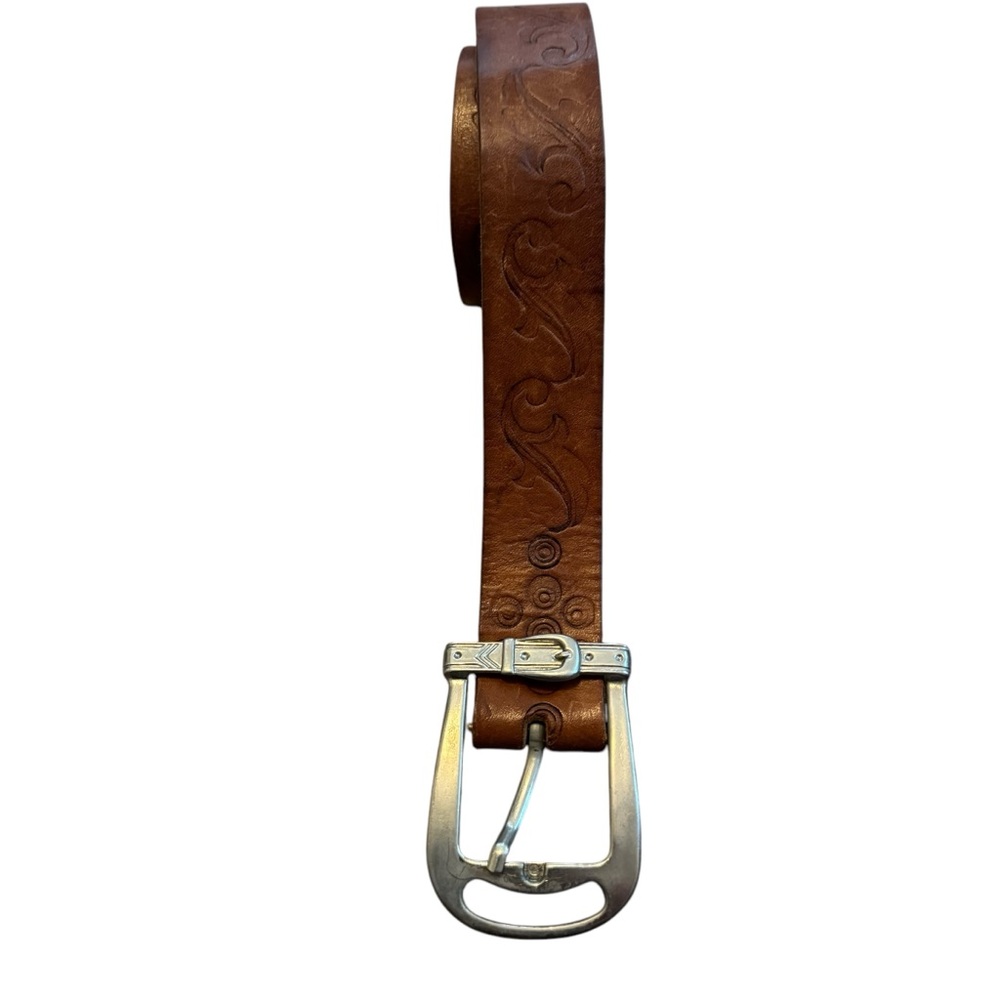 Vintage 1970's~Hand-Stamped Leather Belt Unisex Sz 32” READ